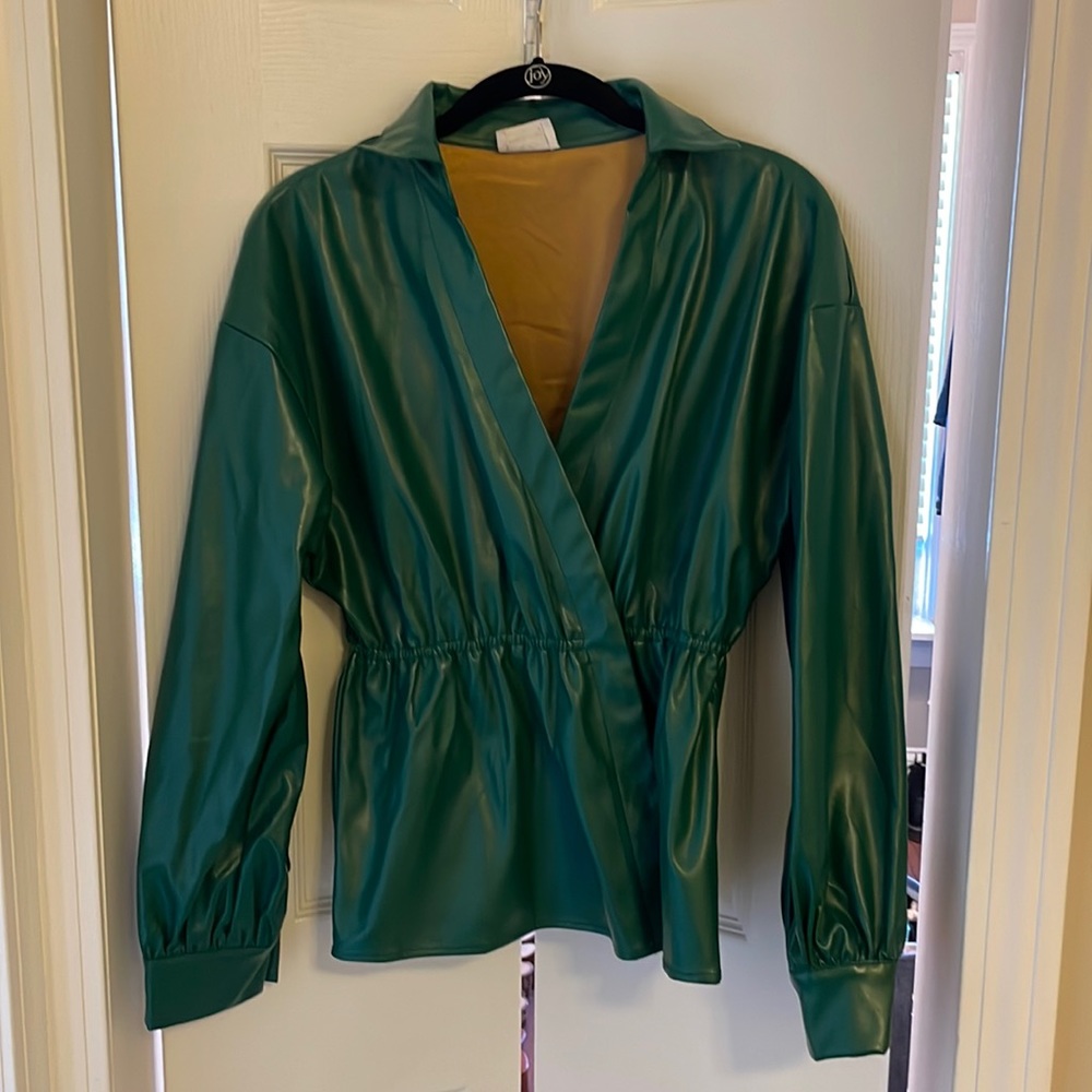 Green faux leather top